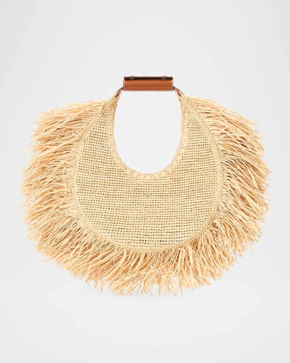 Large Moon Fringe Raffia Shoulder Bag